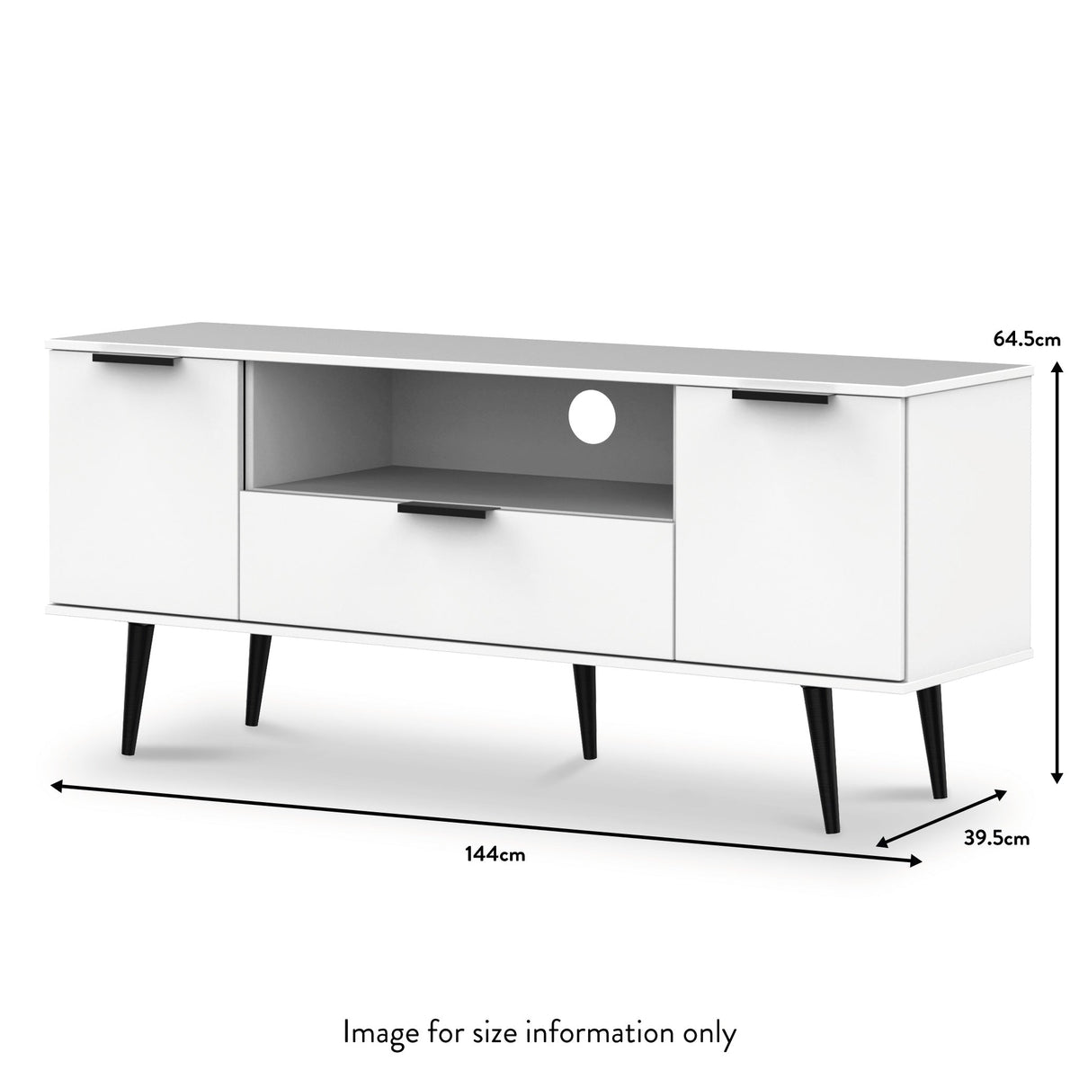Asher White 2 Door 1 Drawer Wide TV Unit with Black Legs