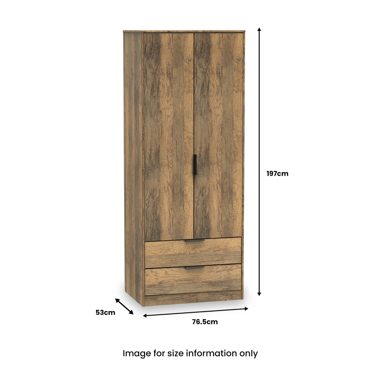 Moreno Rustic Oak 2 Door 2 Drawer Double Wardrobe