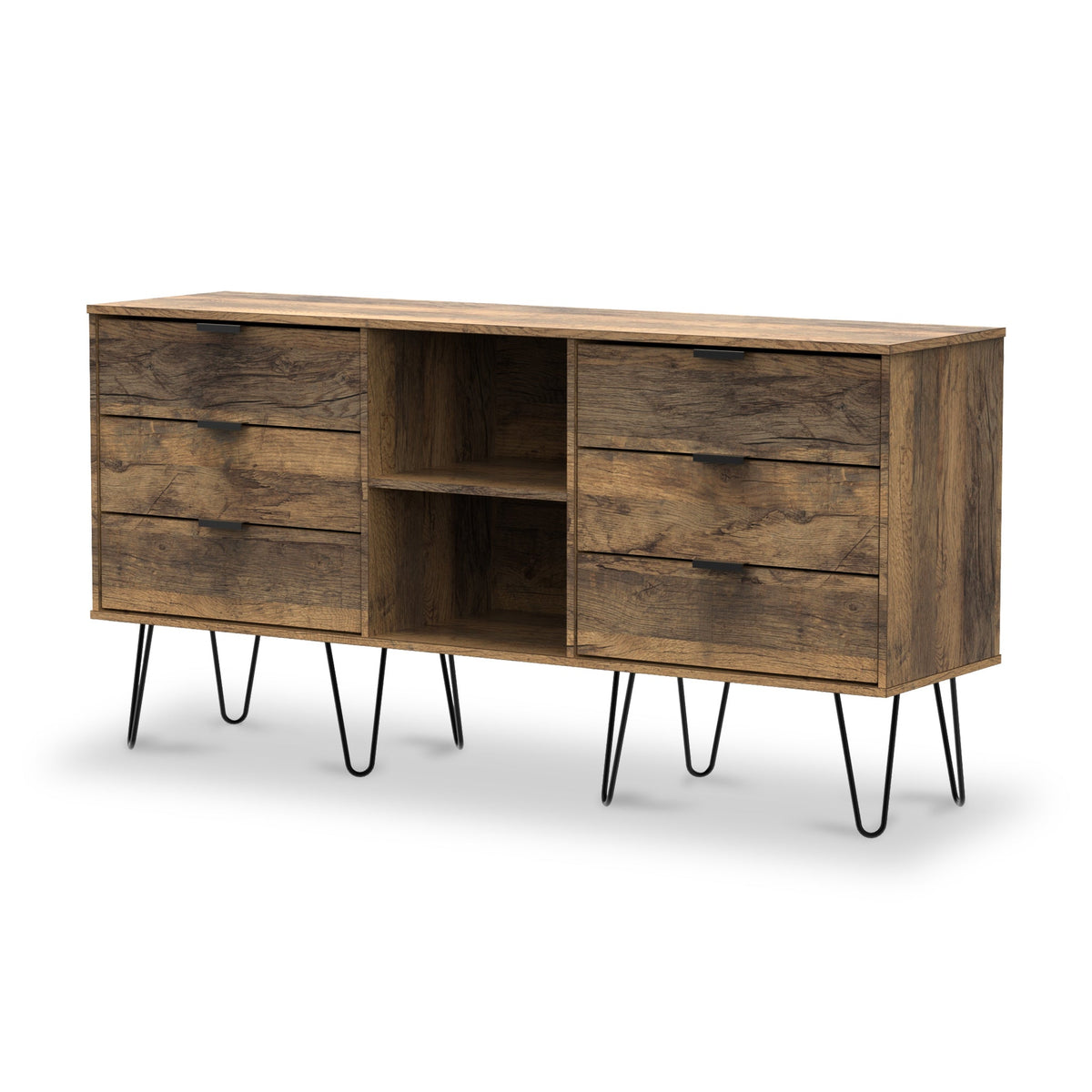 Moreno Rustic Oak 6 Drawer Sideboard
