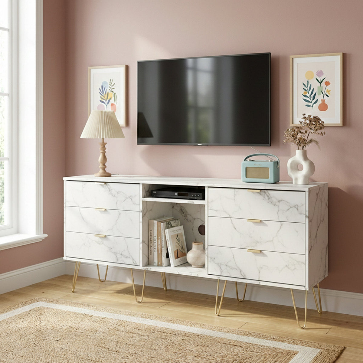 Moreno Marble 6 Drawer Sideboard