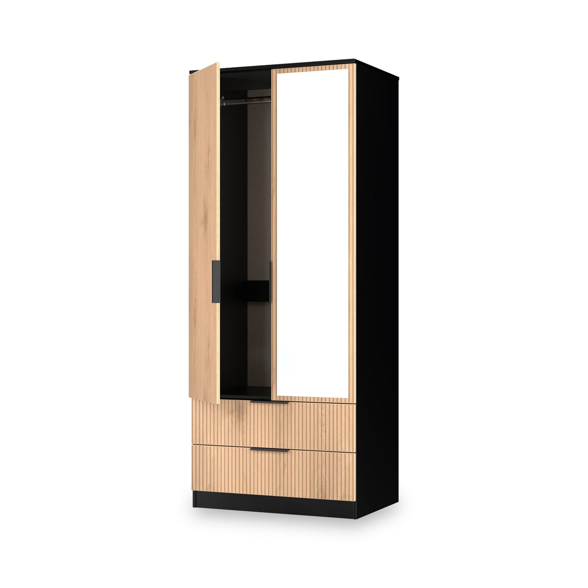 Jago Slatted Effect 2 Door 2 Drawer Mirrored Wardrobe