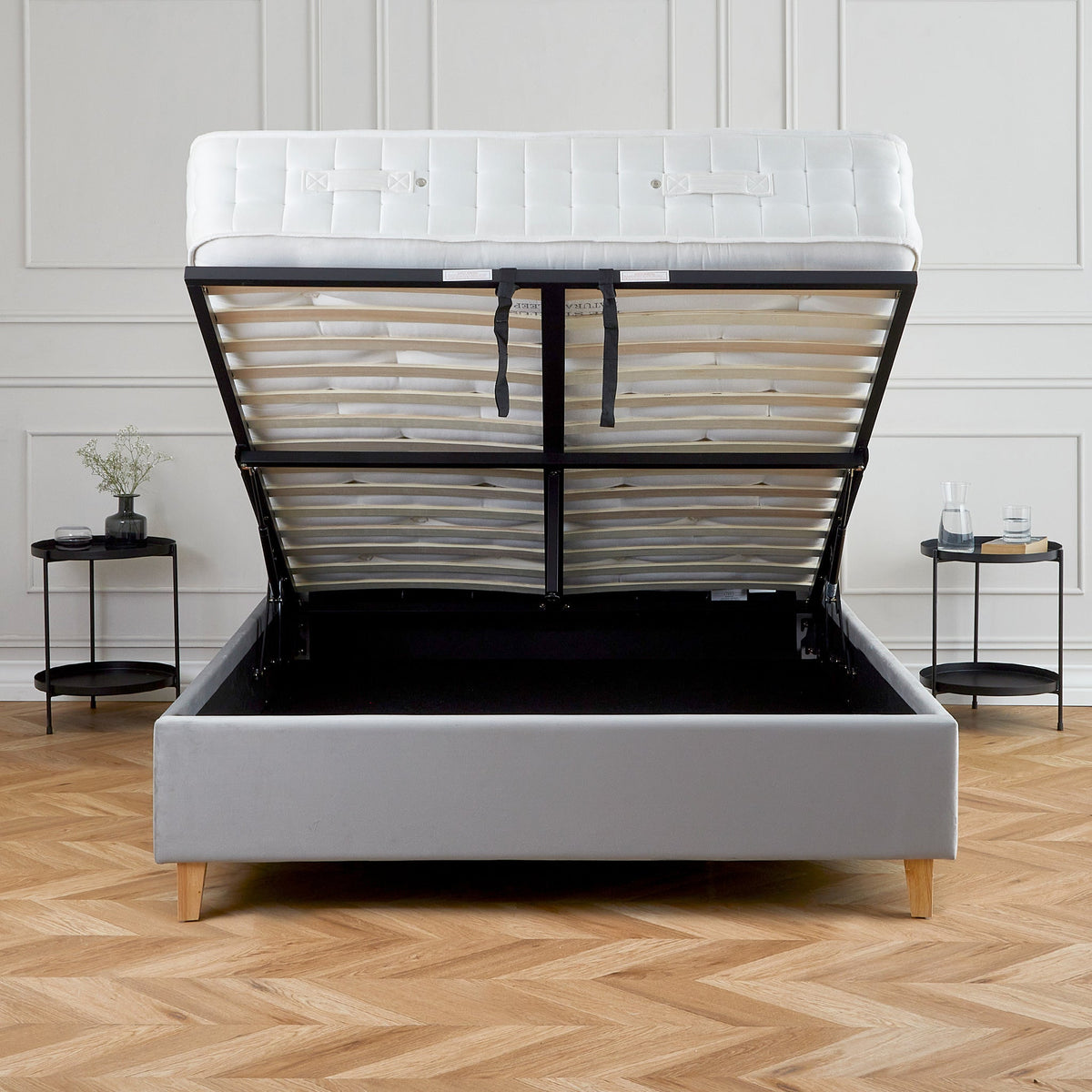 Kia Velvet Ottoman Storage Bed Frame