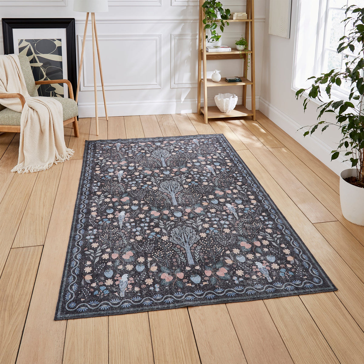 Emmie Washable Classic Floral Print Rug