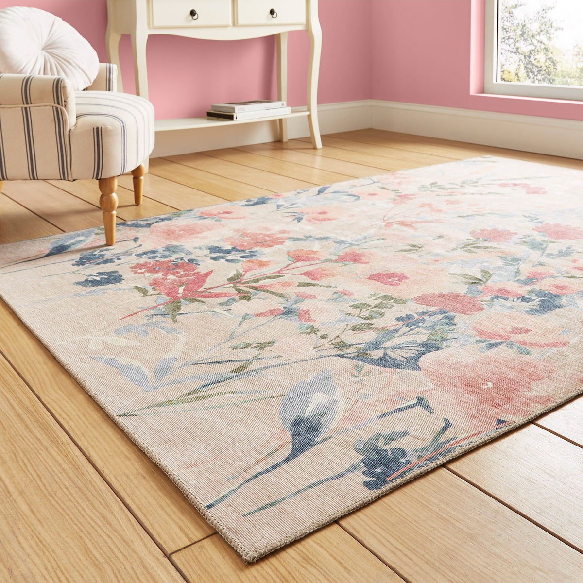 Country Floral Washable Rug