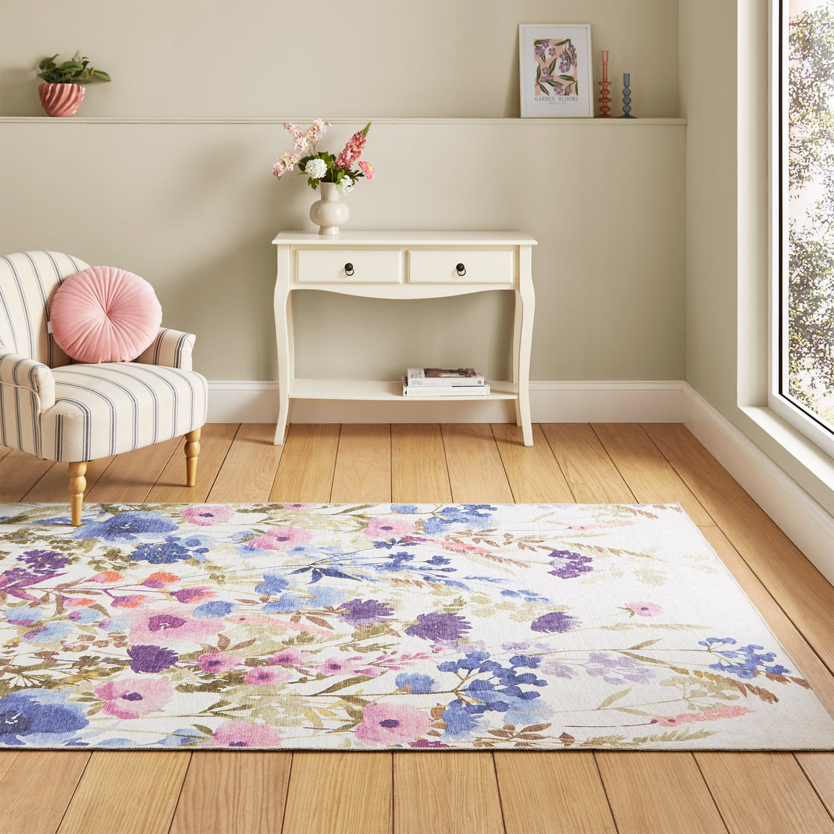 Country Floral Washable Rug