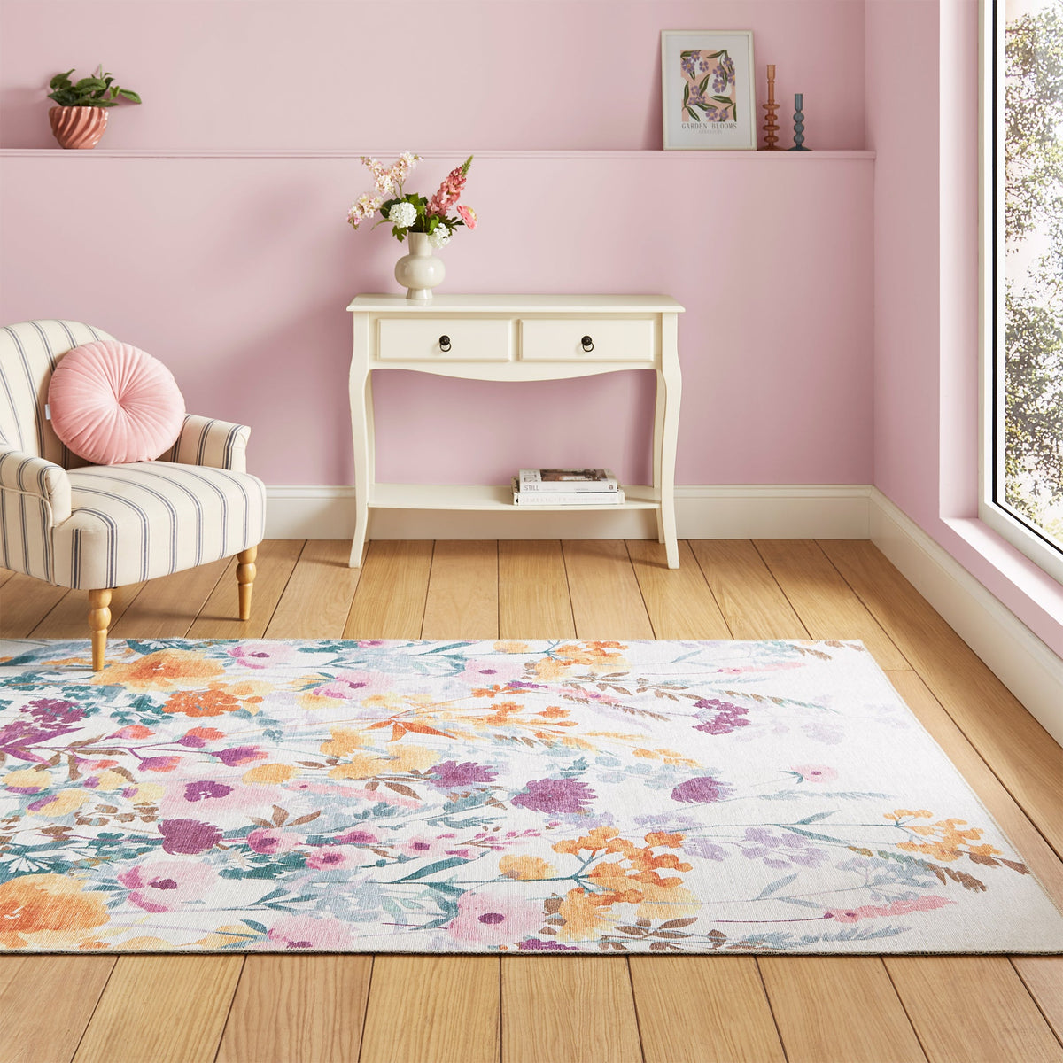 Country Floral Washable Rug