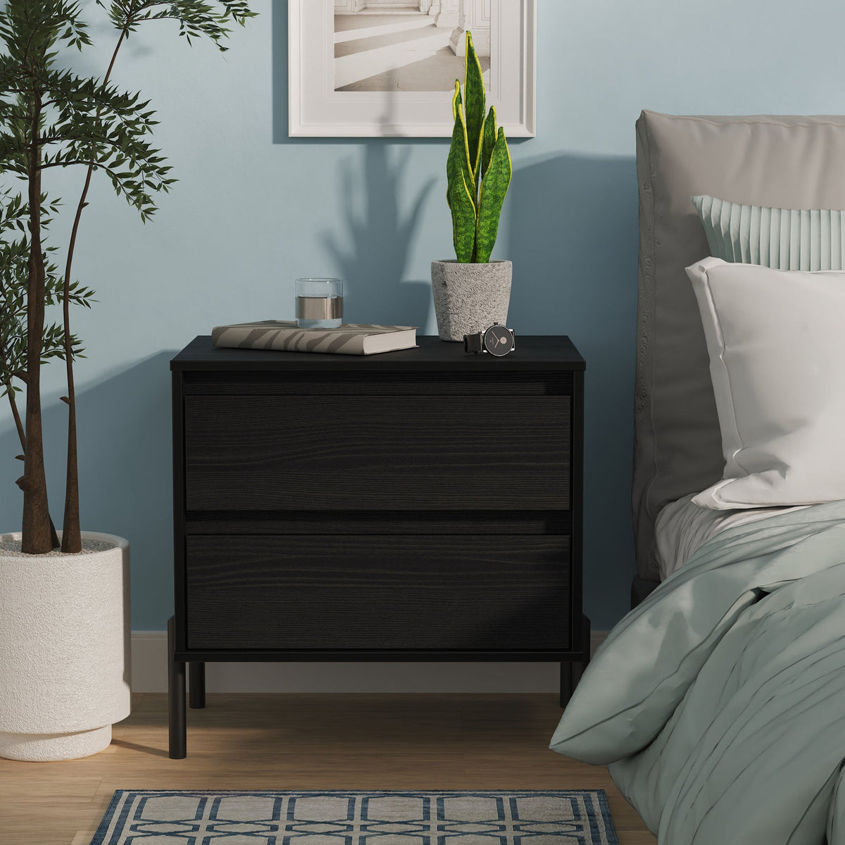Axton 2 Drawer Wide Bedside Table