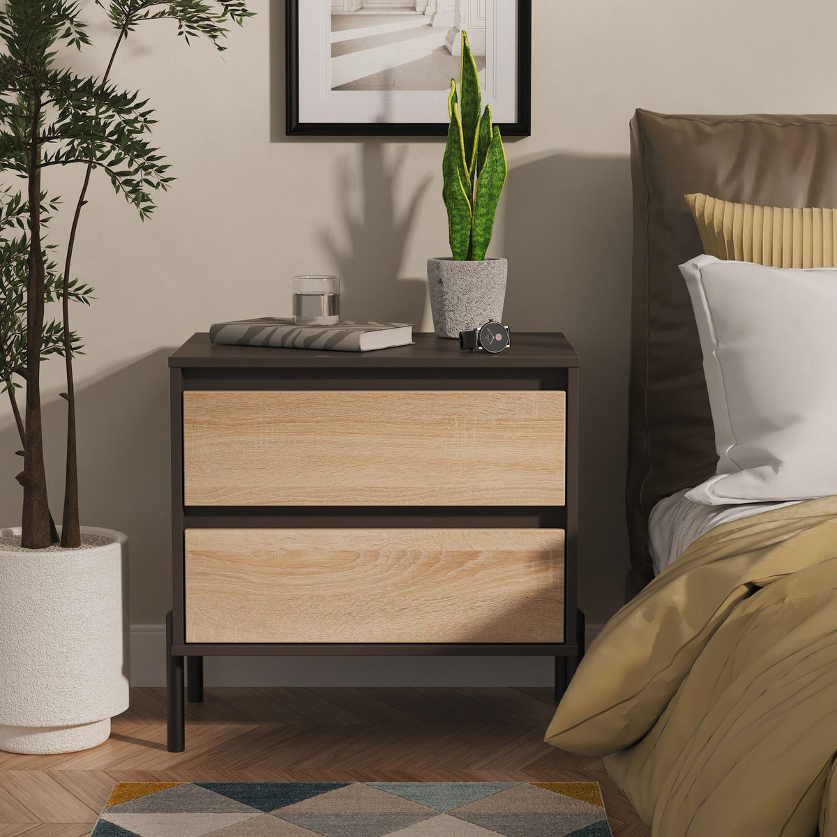 Axton 2 Drawer Wide Bedside Table