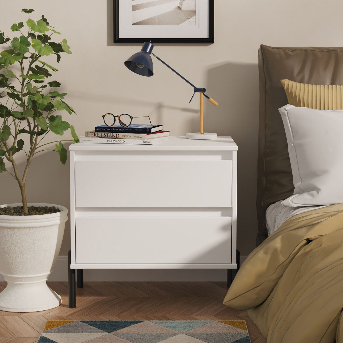 Axton 2 Drawer Wide Bedside Table