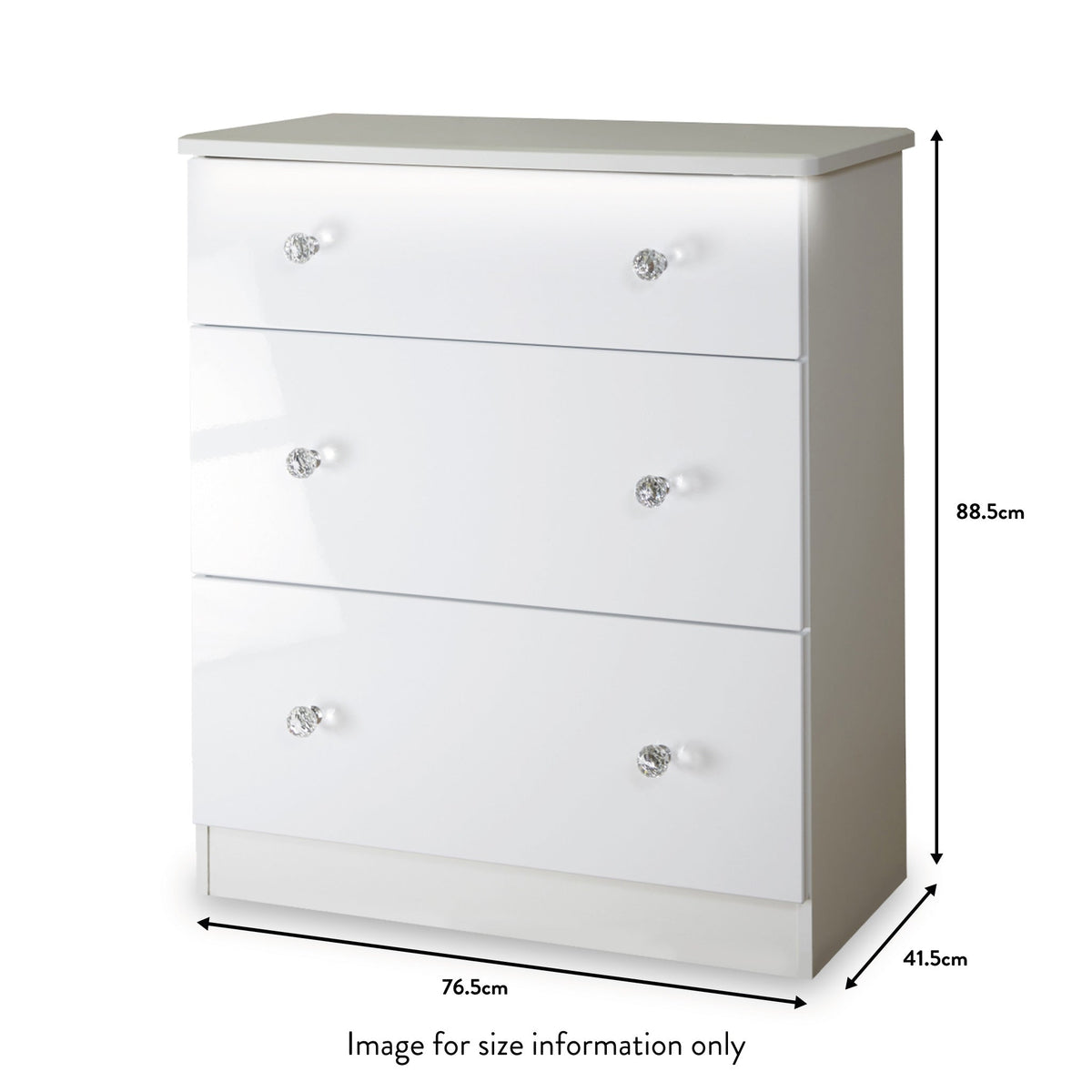 Aria White Gloss with LED Lighting 3 Drawer Deep Chest