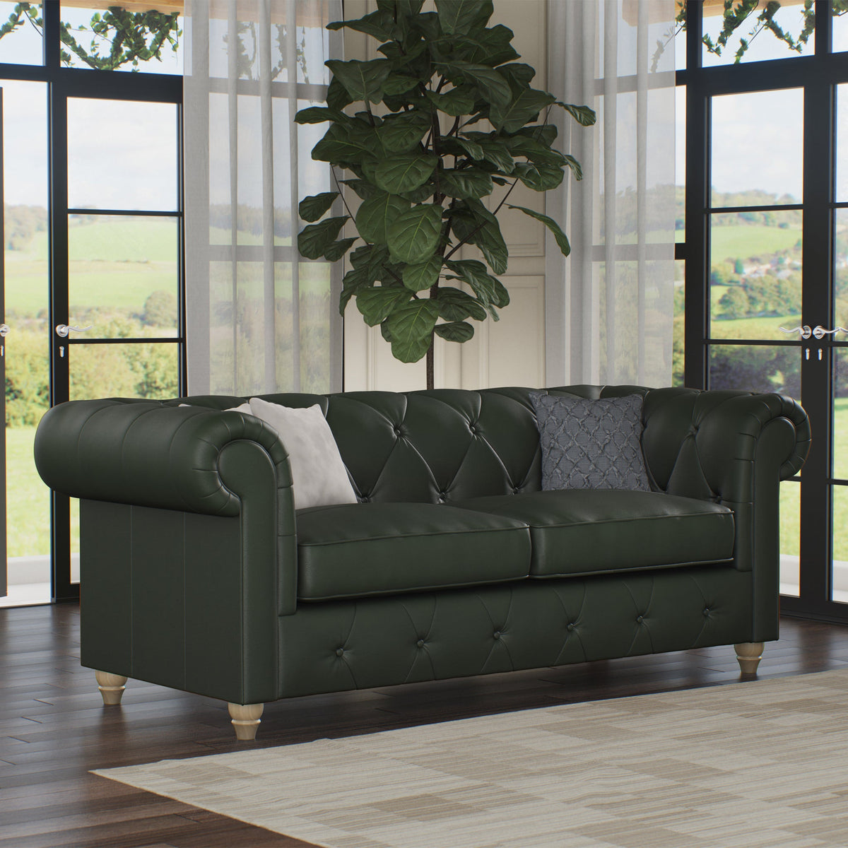 Everett Leather 3 Seater Sofa