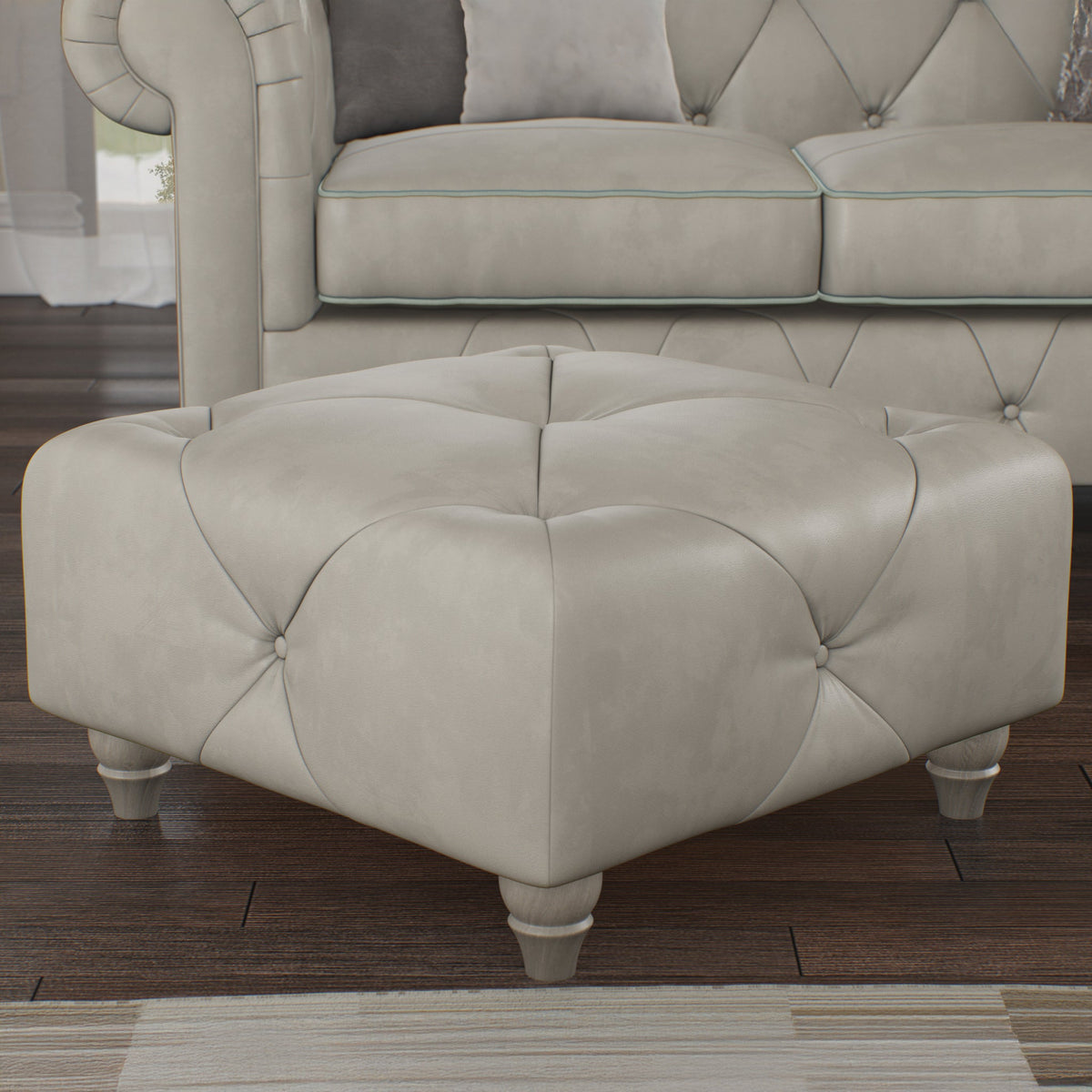 Everett Leather Button Top Footstool