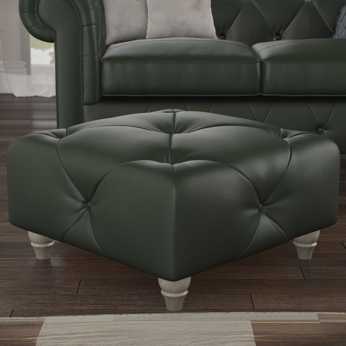 Everett Leather Button Top Footstool