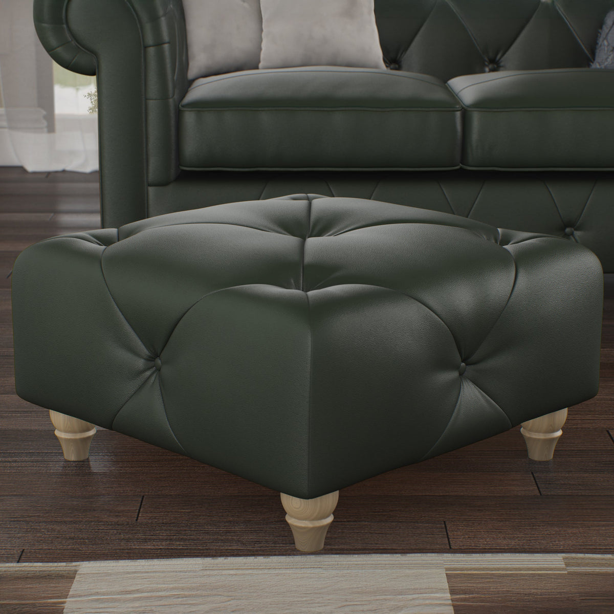 Everett Leather Button Top Footstool