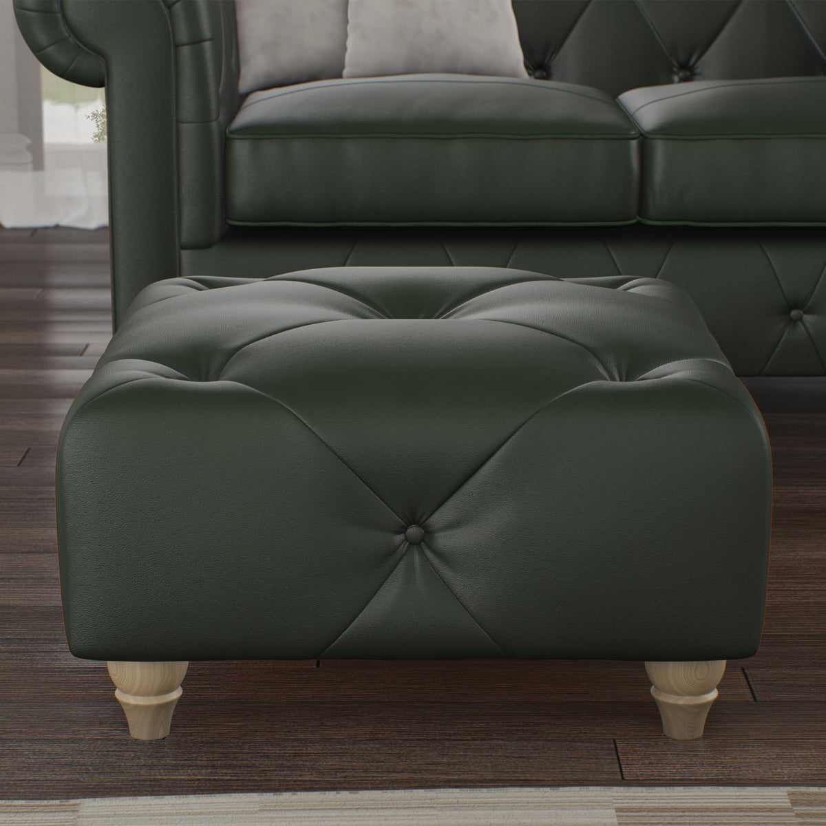 Everett Leather Button Top Footstool