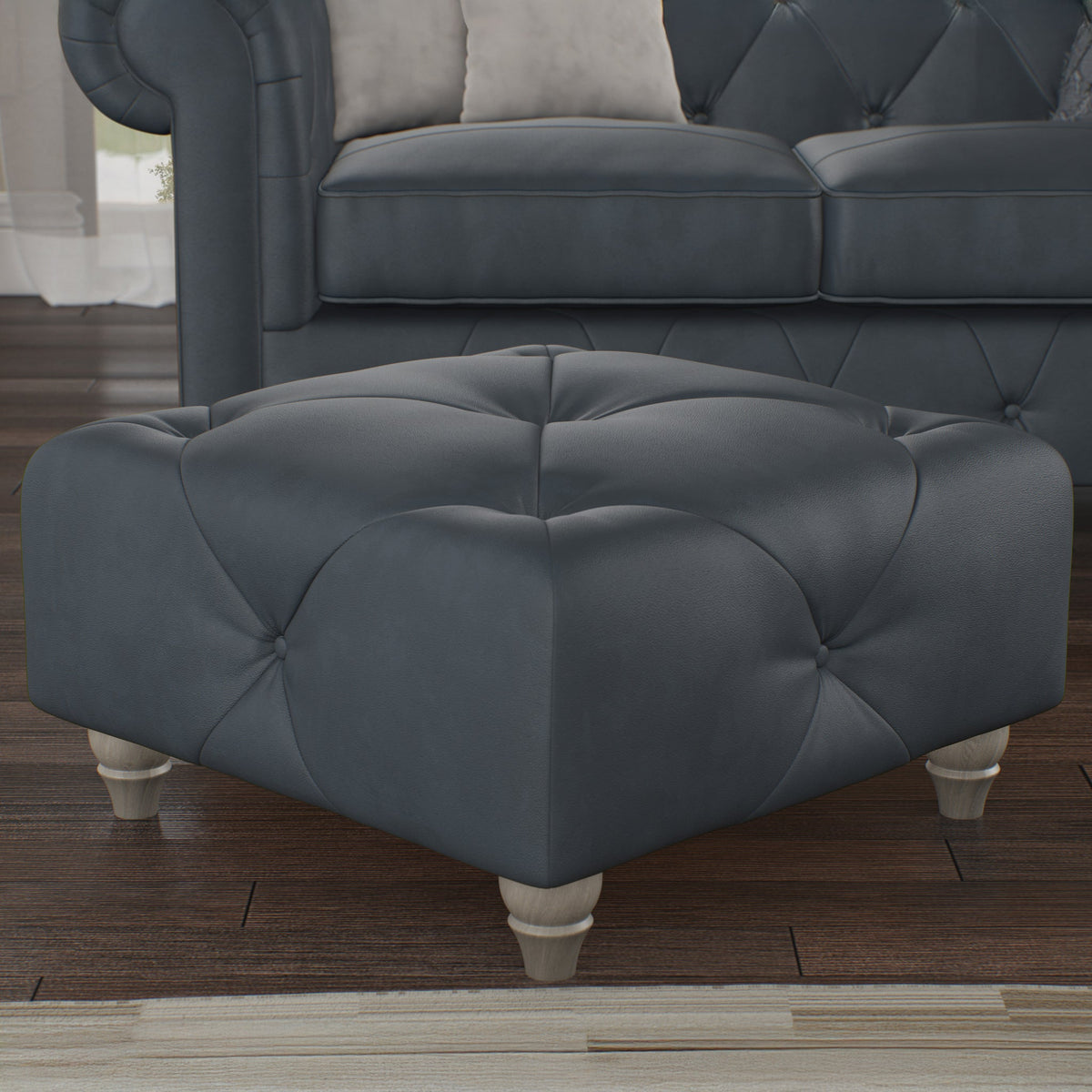 Everett Leather Button Top Footstool