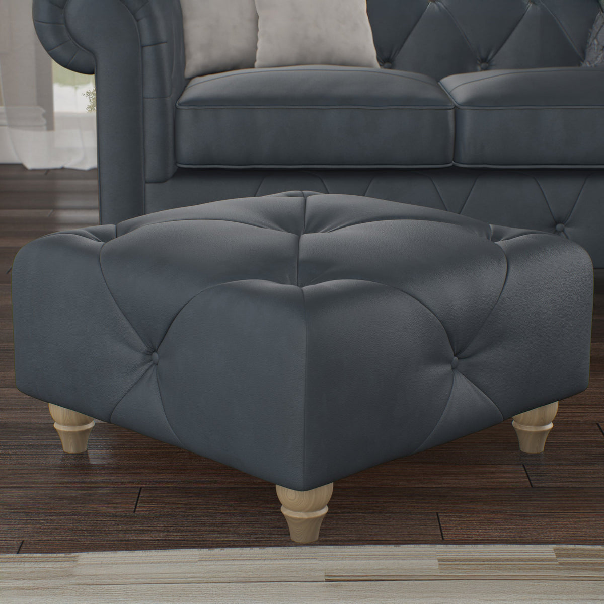 Everett Leather Button Top Footstool