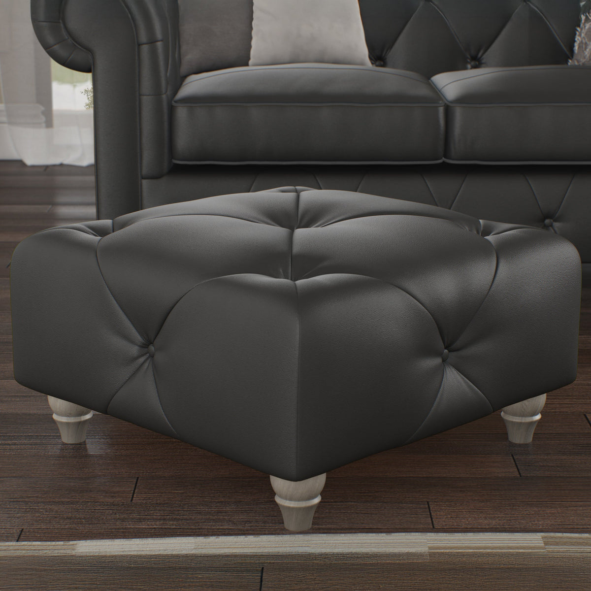 Everett Leather Button Top Footstool