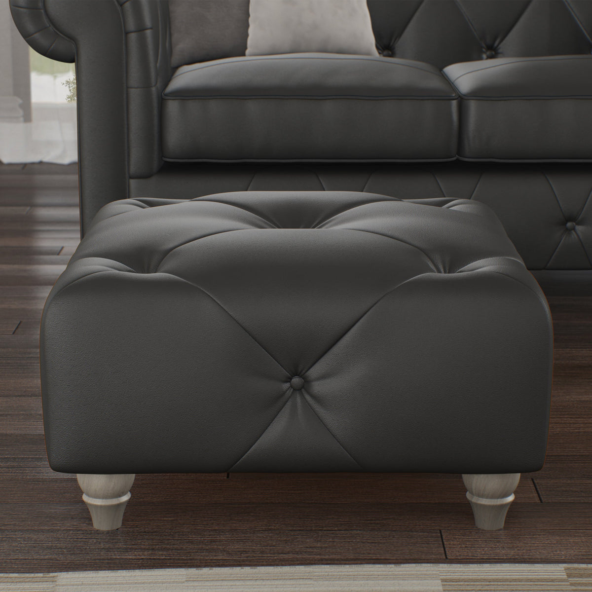 Everett Leather Button Top Footstool