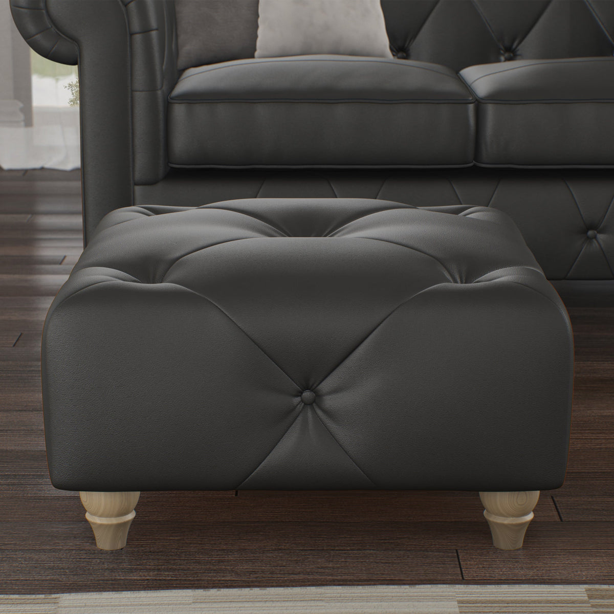Everett Leather Button Top Footstool