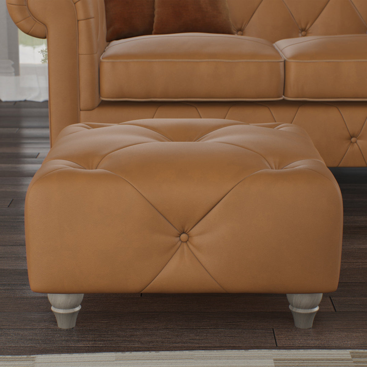 Everett Leather Button Top Footstool