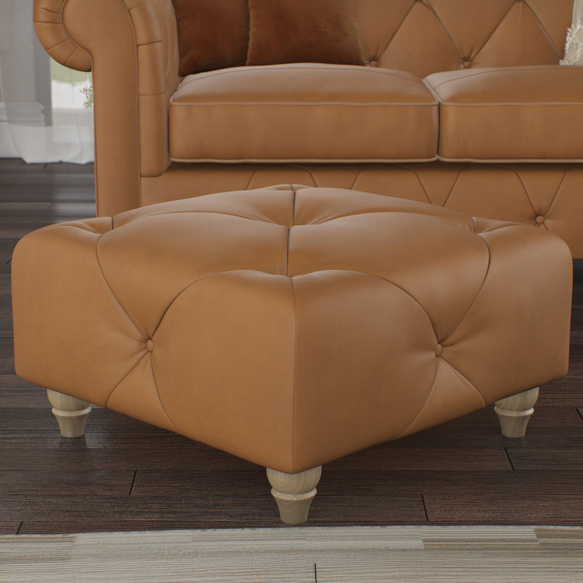Everett Leather Button Top Footstool