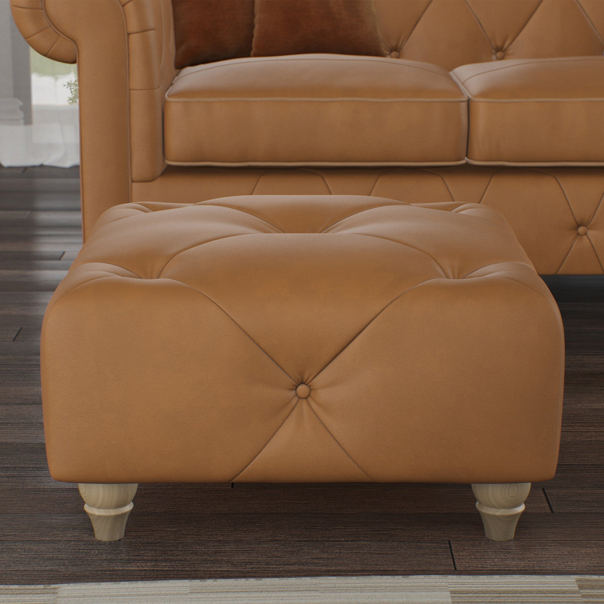Everett Leather Button Top Footstool