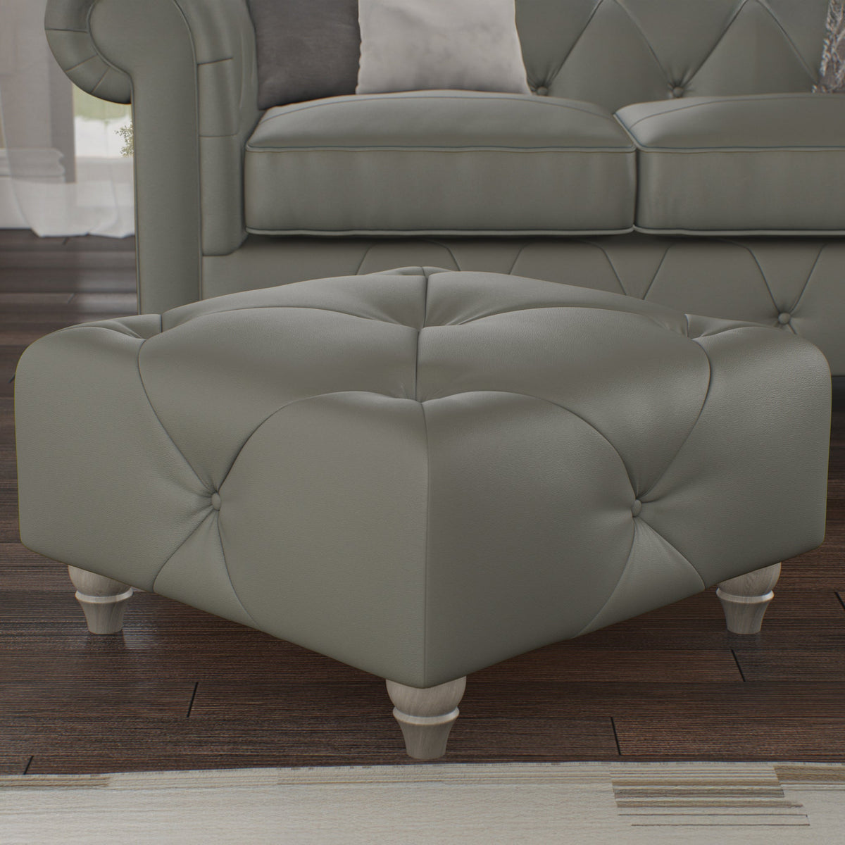 Everett Leather Button Top Footstool
