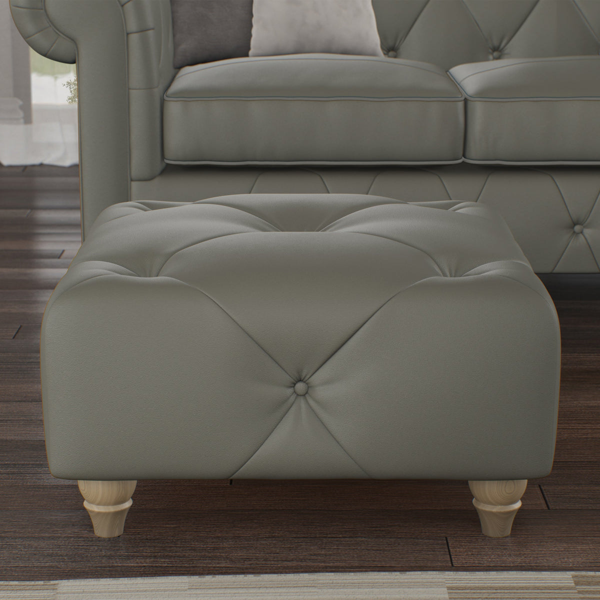 Everett Leather Button Top Footstool