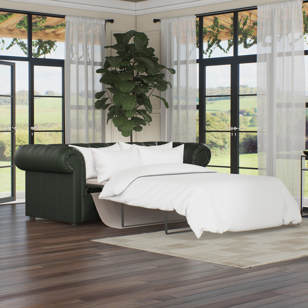 Everett Leather 3 Seater Sofa Bed