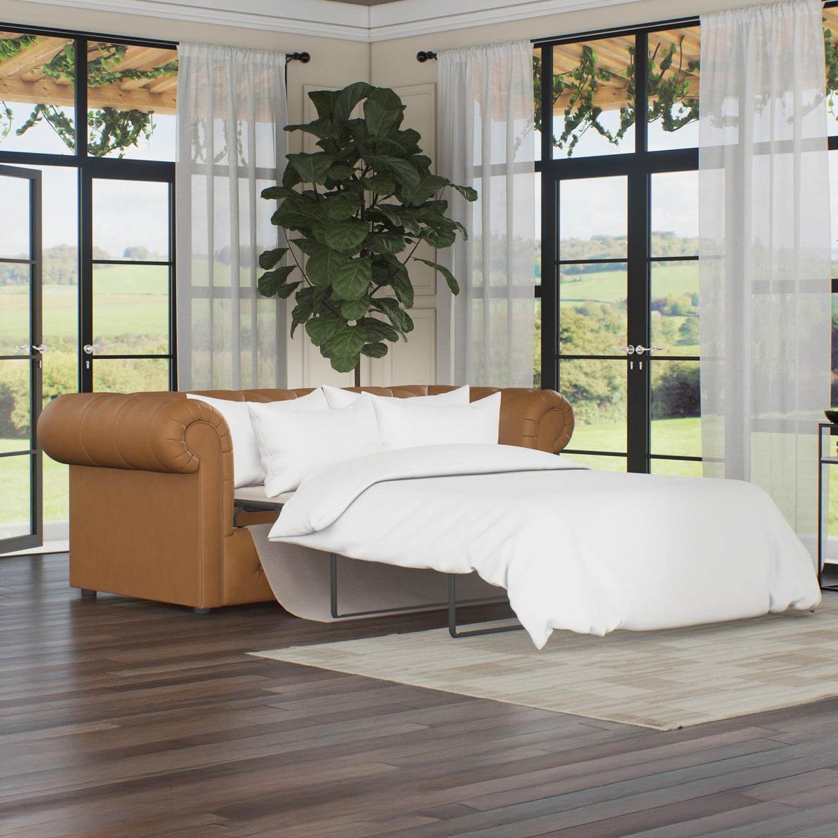 Everett Leather 3 Seater Sofa Bed