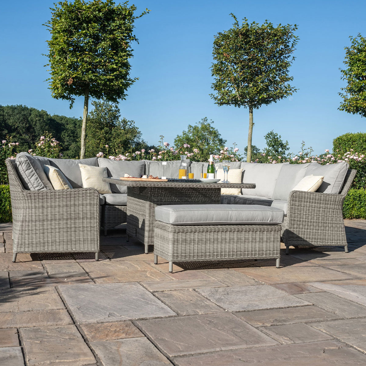 Maze Oxford Royal U-Shaped Rattan Sofa Set with Fire Pit