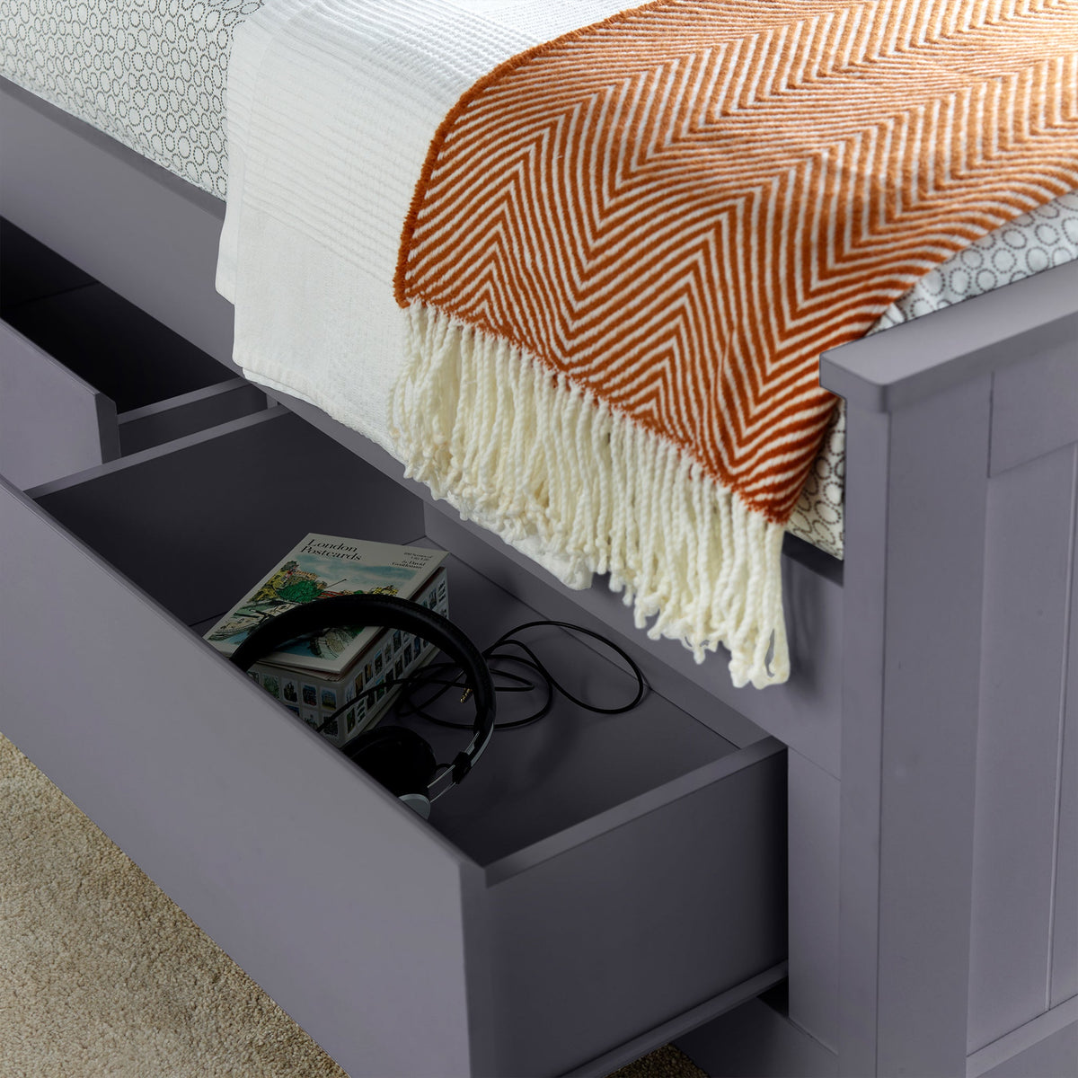 Emelia Wooden 3 Drawer and Shelving Storage Bed Frame