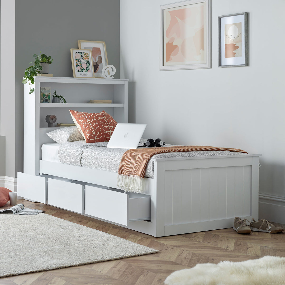 Emelia Wooden 3 Drawer and Shelving Storage Bed Frame