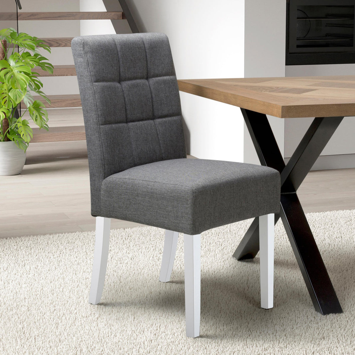 Pryder Faux Linen Dining Chair with White Legs