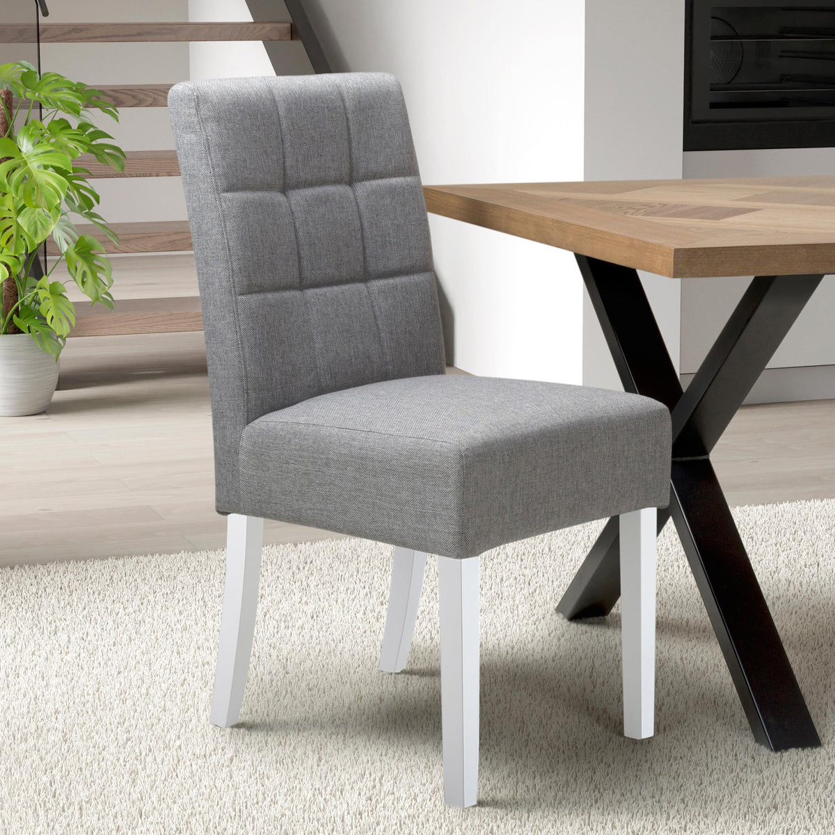 Pryder Faux Linen Dining Chair with White Legs