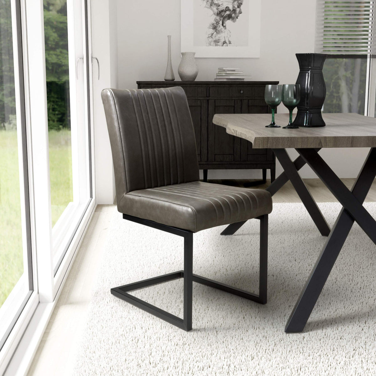 Branok Cantilever Grey Faux Leather Dining Chair