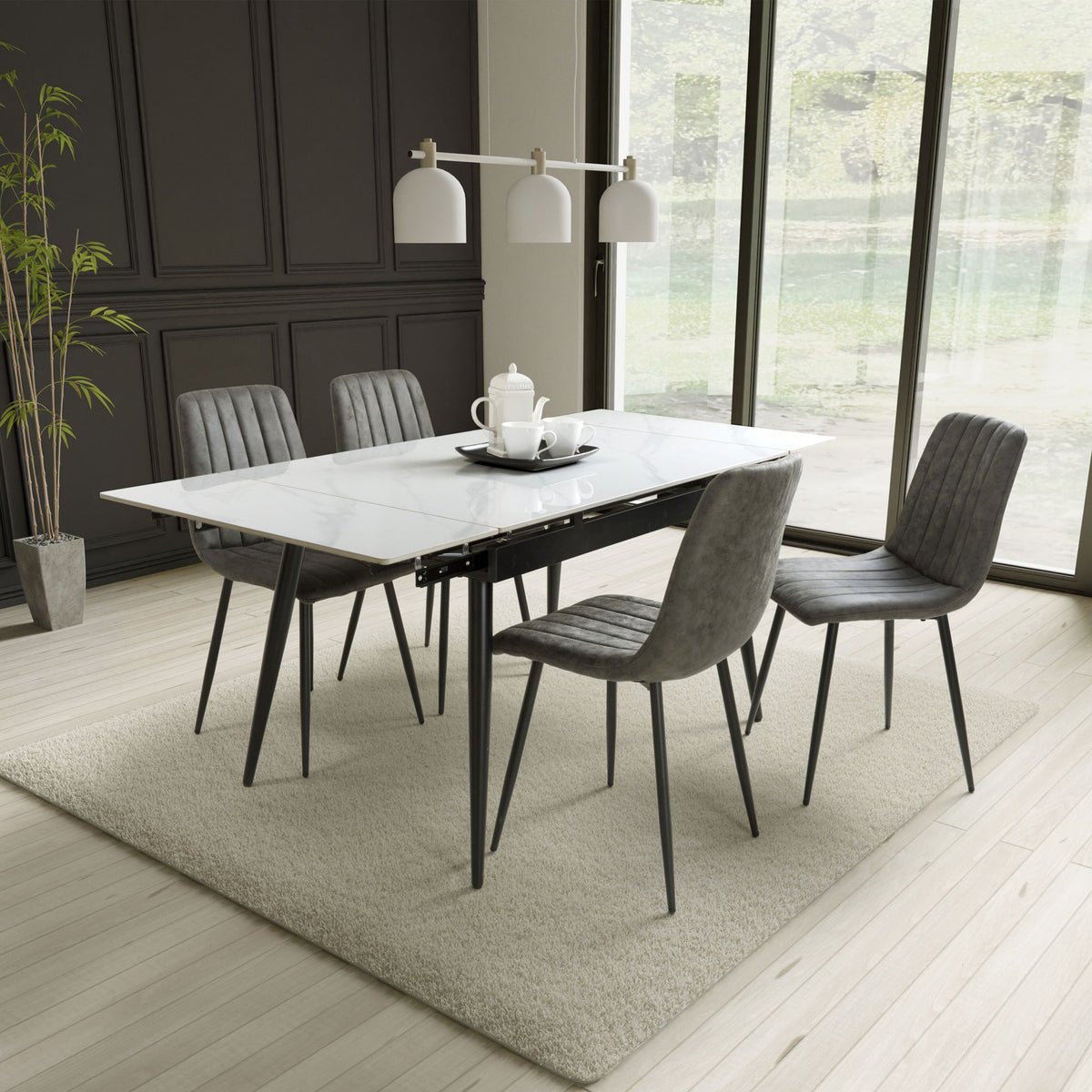 Avaston 120cm-180cm Extending Dining Table with 4 Luna Dining Chairs