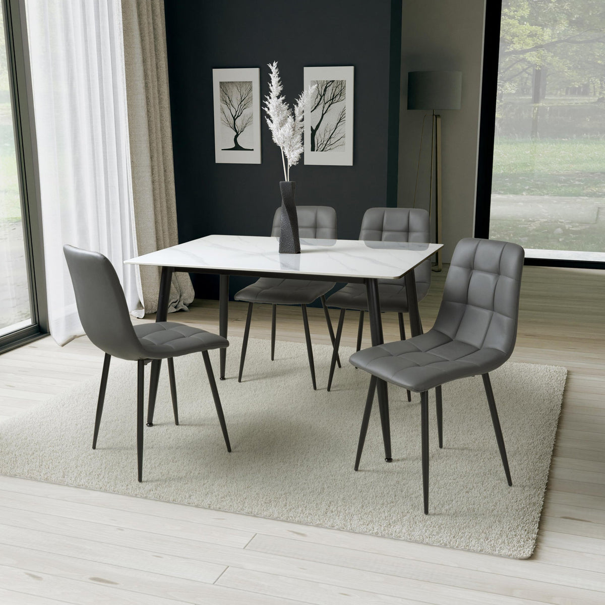 Avaston 120cm Ceramic Dining Table with 4 Pietro Dining Chairs