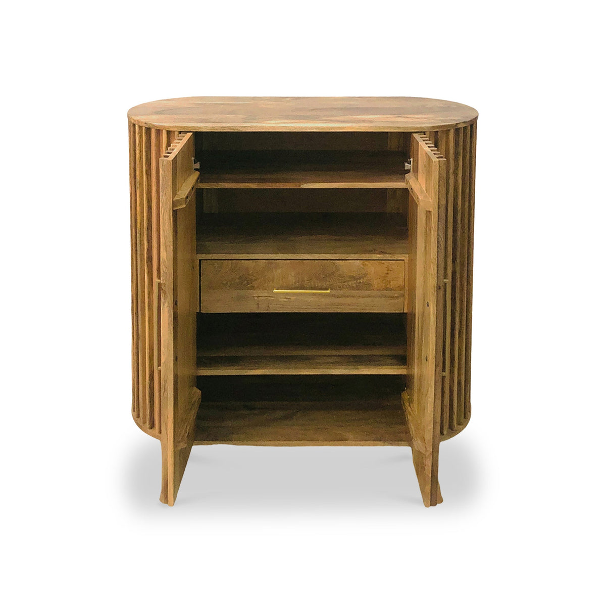 Leo Slatted Mango Wood 2 Door Tall Sideboard
