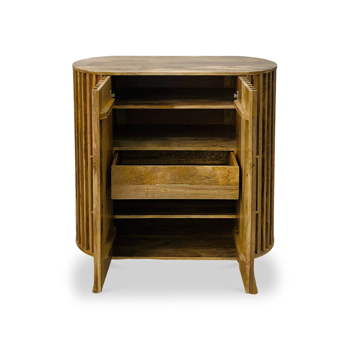 Leo Slatted Mango Wood 2 Door Tall Sideboard