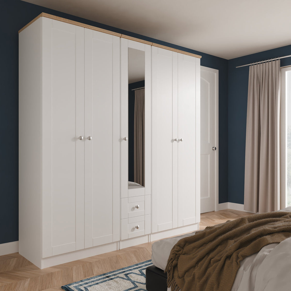 Marlowe 5 Door Mirrored Wardrobe With Drawers