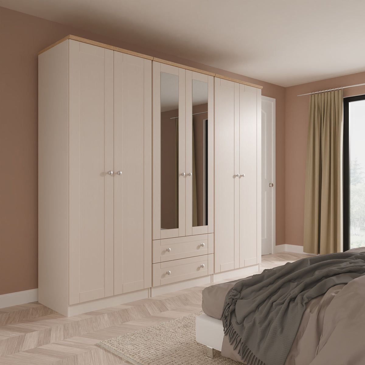 Marlowe 6 Door Mirrored Wardrobe With Drawers