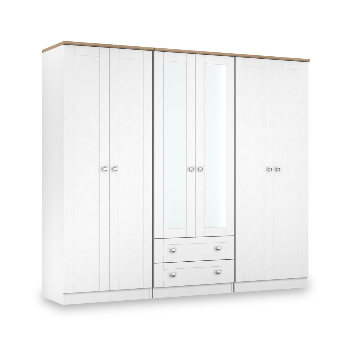 Marlowe 6 Door Mirrored Wardrobe With Drawers