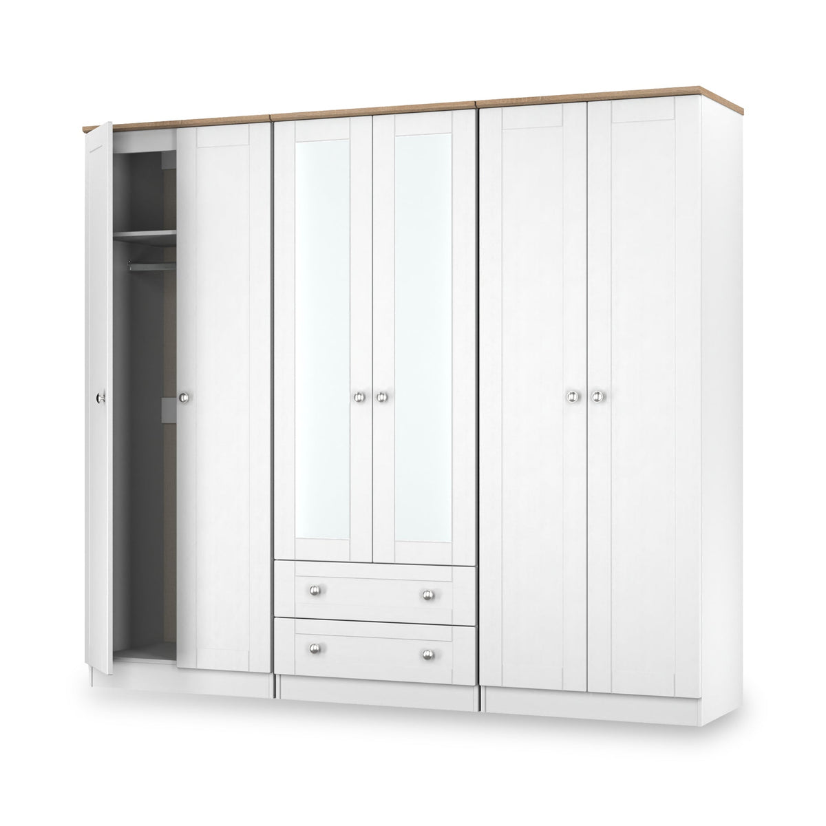 Marlowe 6 Door Mirrored Wardrobe With Drawers