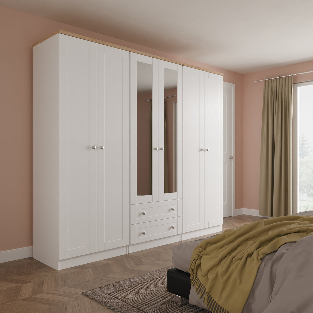 Marlowe 6 Door Mirrored Wardrobe With Drawers
