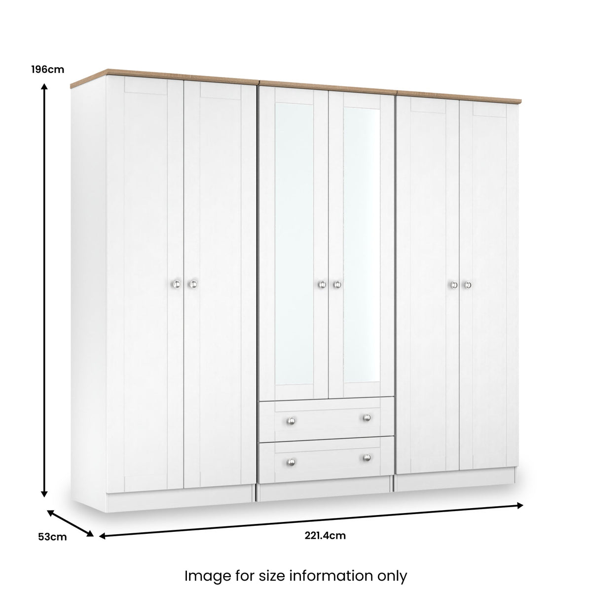 Marlowe 6 Door Mirrored Wardrobe With Drawers