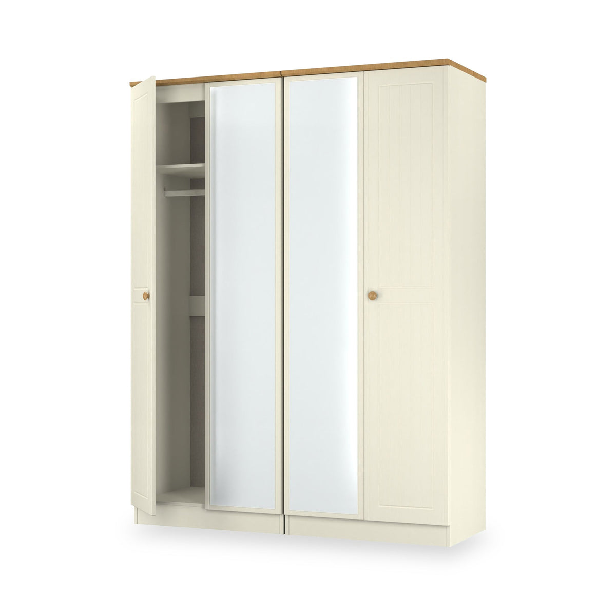 Brixham Cream 4 Door Mirrored Wardrobe