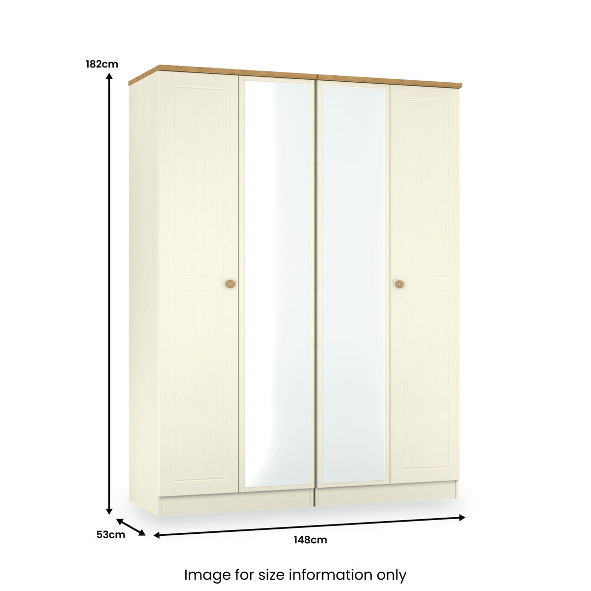 Brixham Cream 4 Door Mirrored Wardrobe