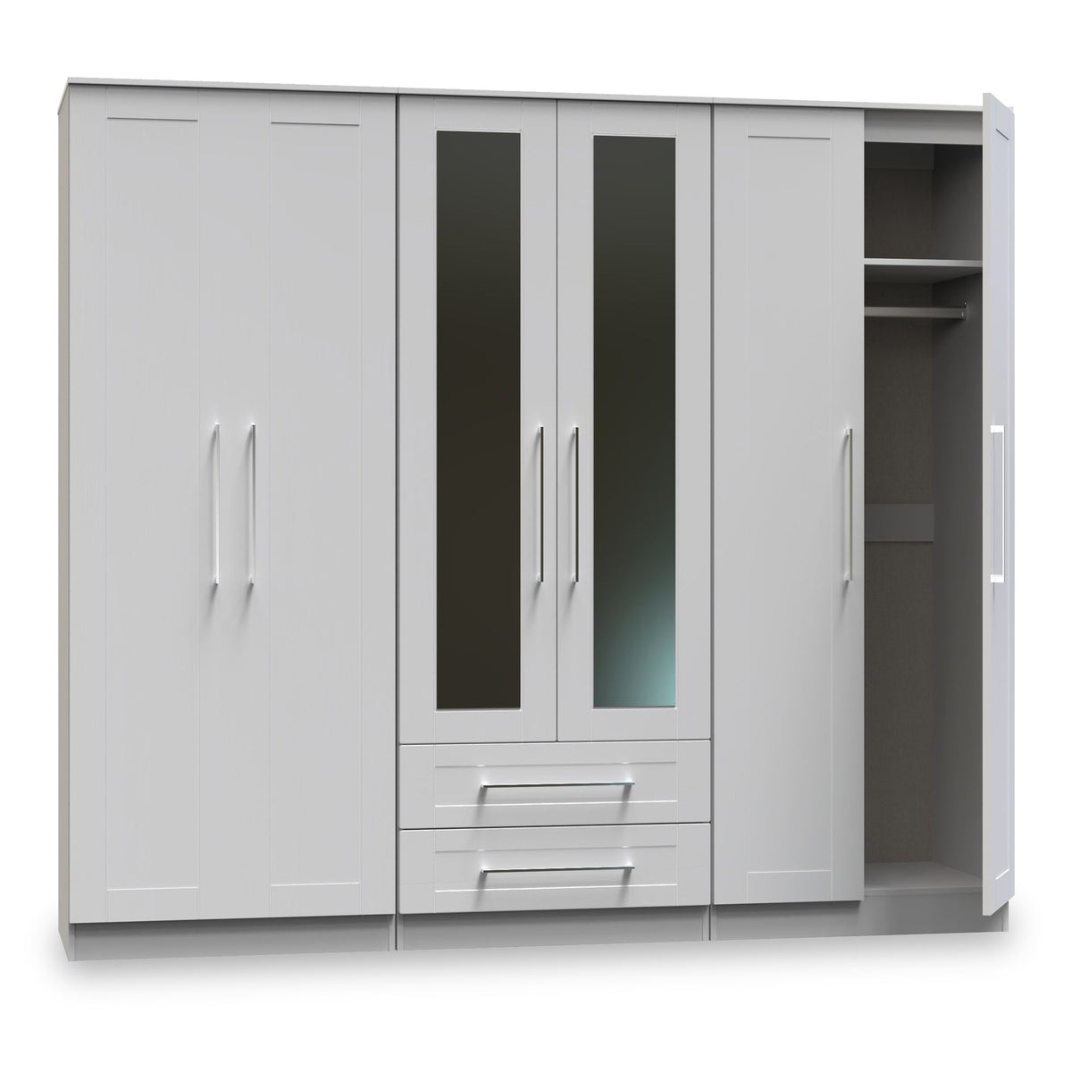 Bellamy Tall 6 Door 2 Drawer with Mirrors Wardrobe